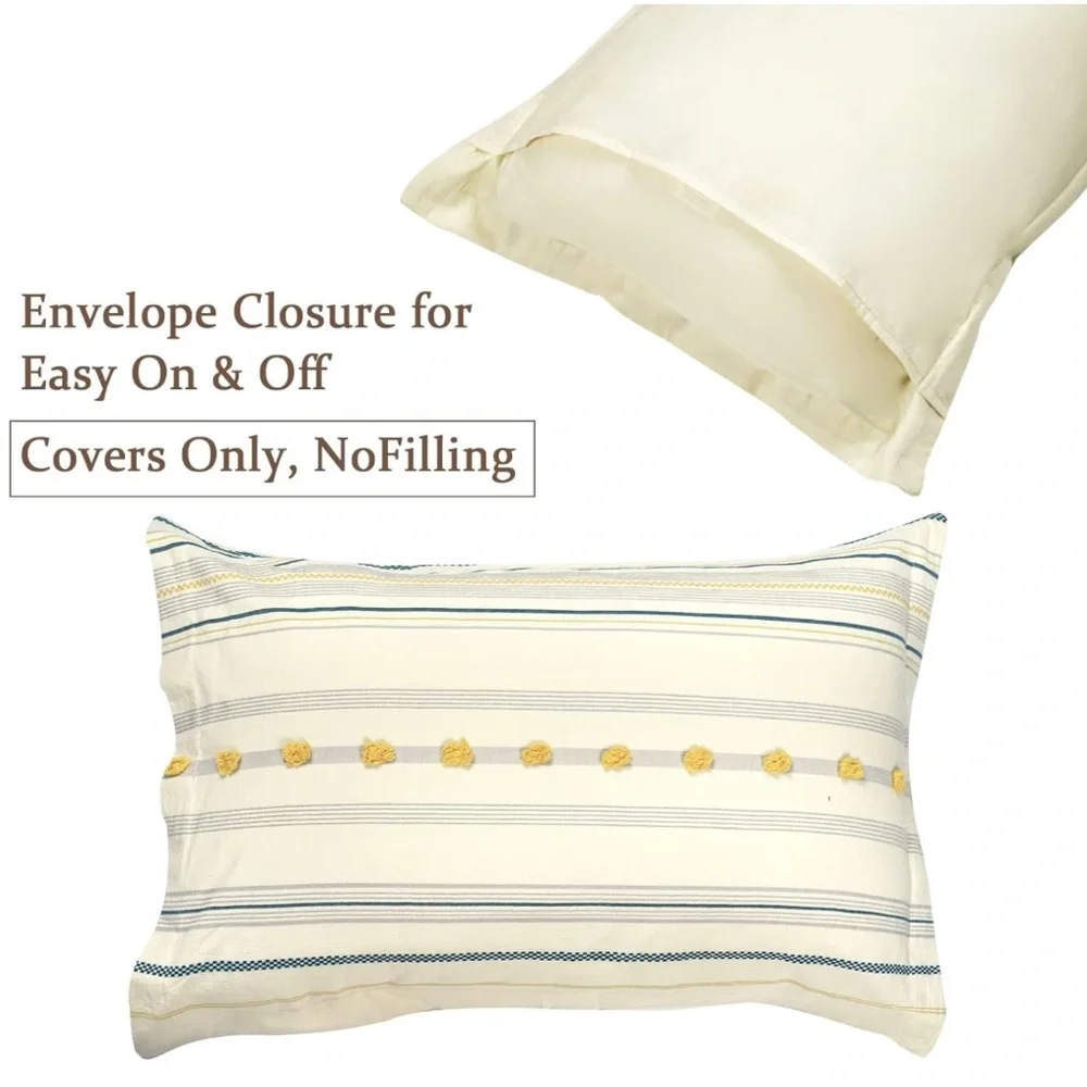 PHF Cotton Tufted Comforter Set Twin-2 Pieces Jacquard Comfy Cozy Ivory & Yellow